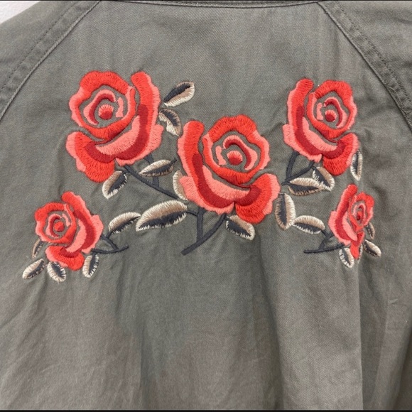 Style & Co Floral Embroidered Army Green Jacket - Picture 3 of 8
